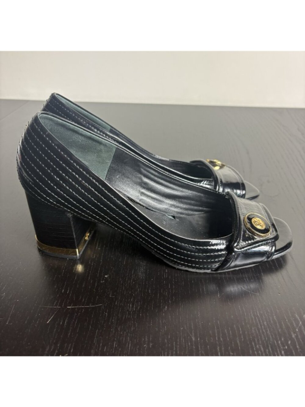 TORY BURCH Womens Size 9.5M Classic Black Open Toe Patent Leather Heels - Picture 5 of 12
